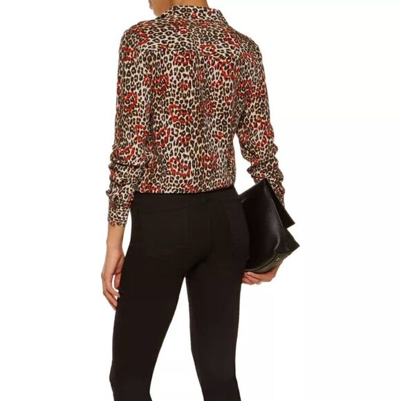 Equipment Adalyn Leopard Heart Print Silk Shirt Natural Ginseng Size XS - Picture 3 of 12